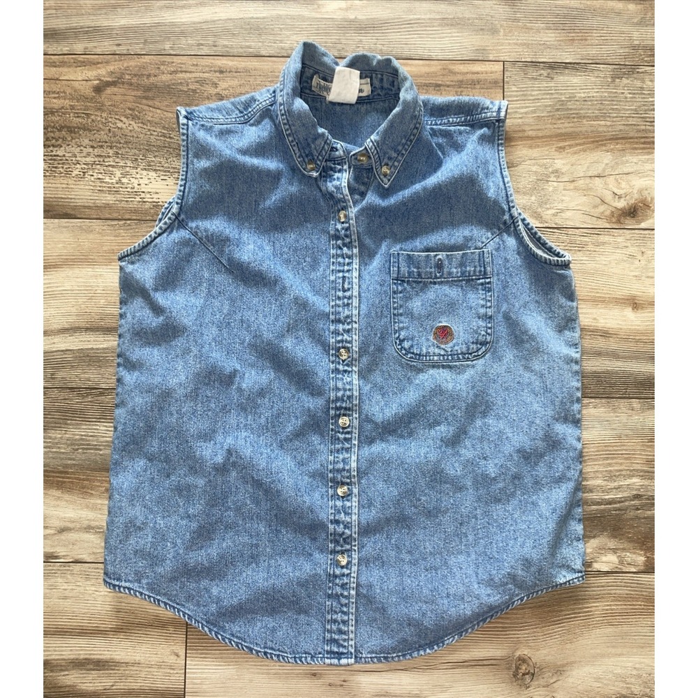 Wrangler Vintage 90s Denim Cattleman Cutoff Western Cowboy Shirt L